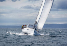 The UK Coastal Sailing Safety Guide Sailing yacht heeling in choppy coastal waters under cloudy skies in Scotland