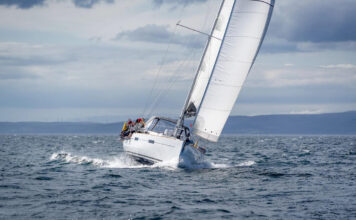 The UK Coastal Sailing Safety Guide Sailing yacht heeling in choppy coastal waters under cloudy skies in Scotland